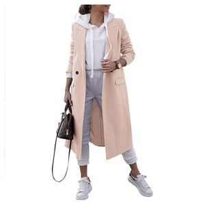 Women's Double Breasted Pea Coat Winter Notched Lapel Collar Blush Pink Coat XXL